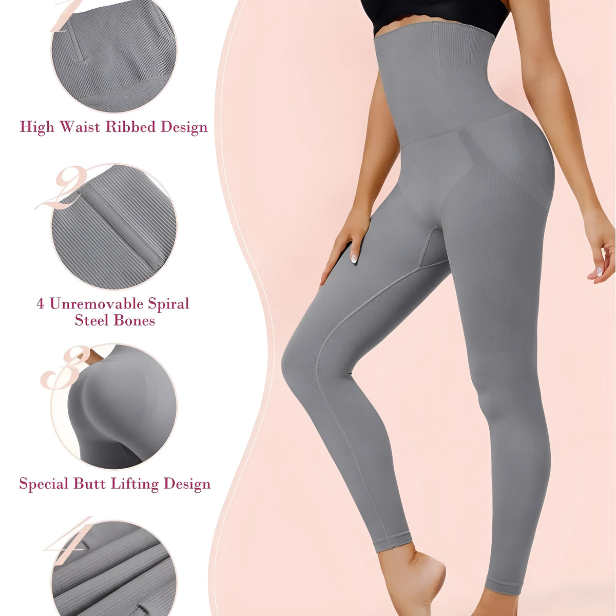 High waist cropped pants in nylon, slimming belly contracting, available in five colours and sizes S to XXL.
