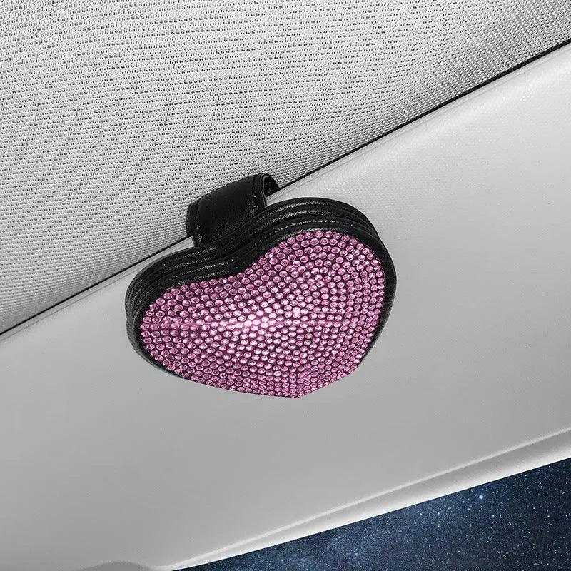 PU leather car sun visor clip with diamond pattern and magnetic closure, shown in multiple colour options.