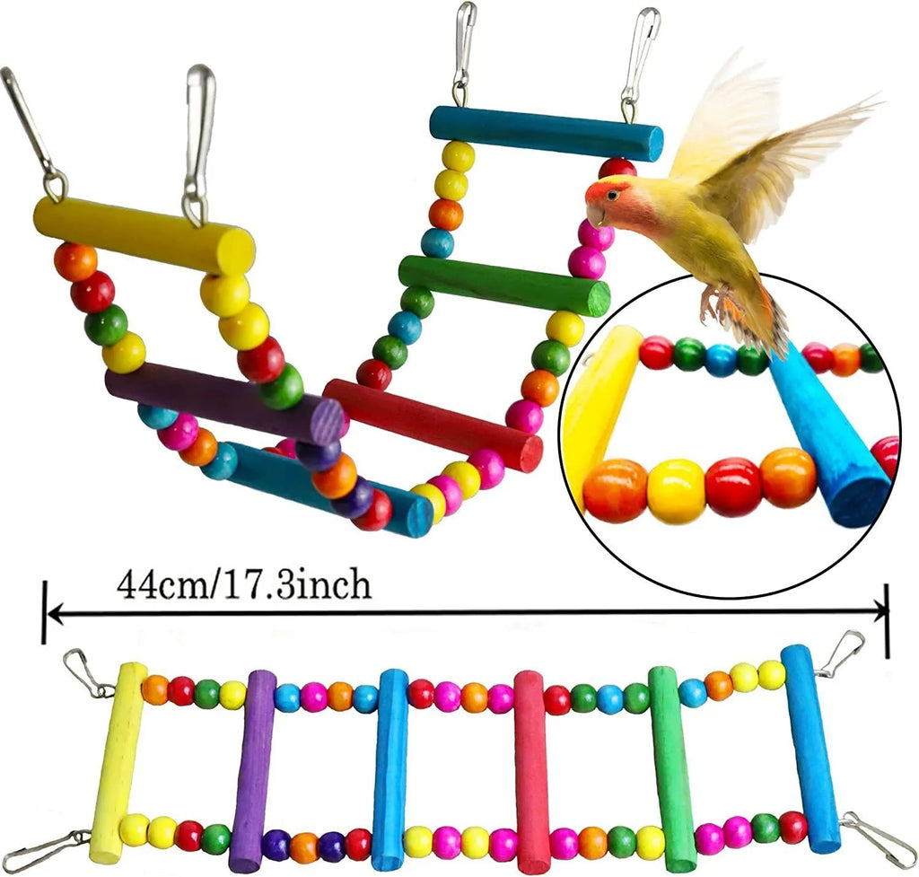 Seven-piece wooden parrot toy set for bird cage accessories, supplied as one pack for parrots and birds