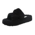 Winter slippers with plush upper, artificial wool lining, rubber sole, round toe, in white black or milk tea colour