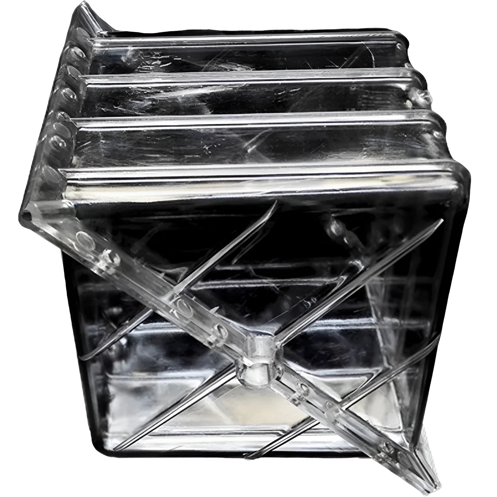 Square high-strength plastic growth mould for shaping watermelons and melons, 13cm interior dimensions.