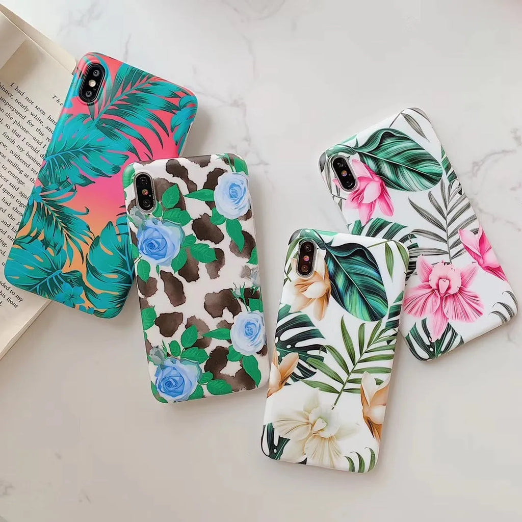 Frosted plastic iPhone case with Chinese style blue floral print and ring holder