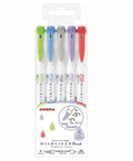Double-sided water-based highlighter pen showing soft and round tips, in assorted colours, 148mm length.