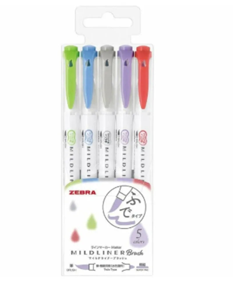 Double-sided water-based highlighter pen showing soft and round tips, in assorted colours, 148mm length.