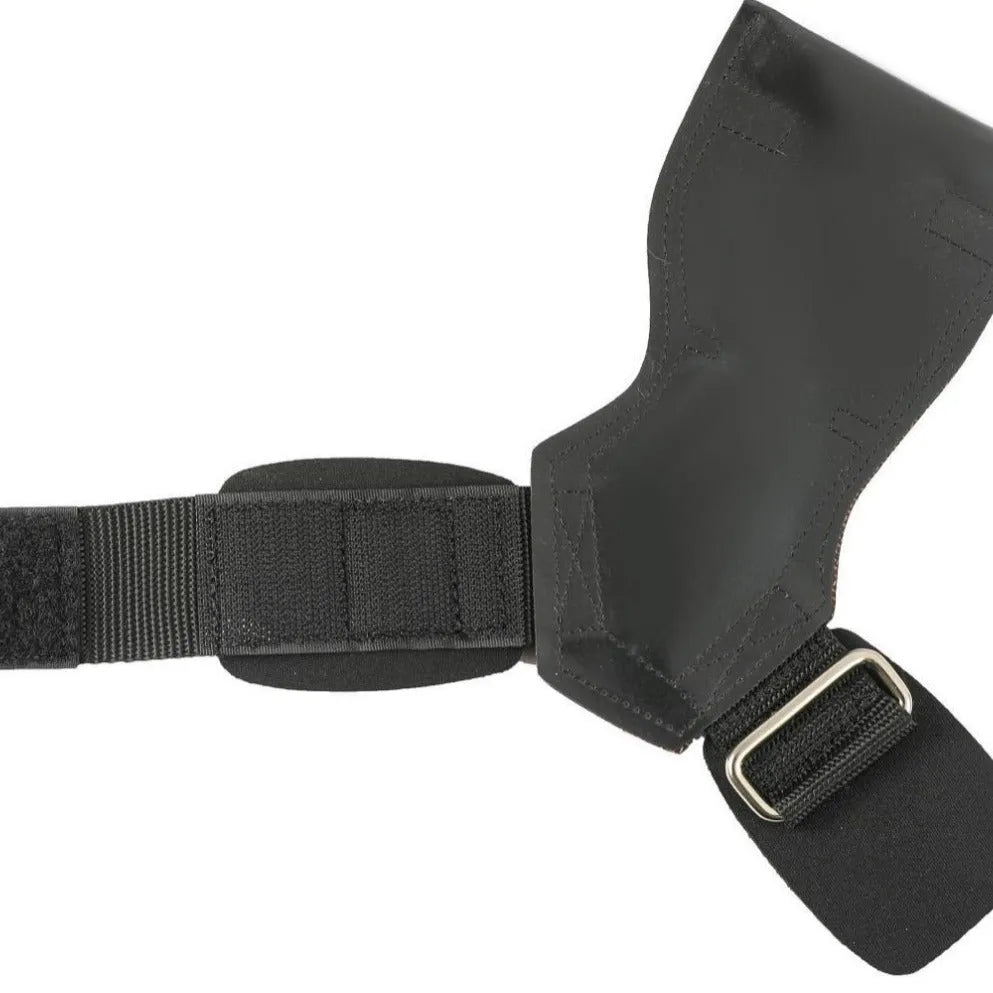 Pair of black booster hose rubber assist belts for non-slip palm protection in weightlifting and rock climbing.
