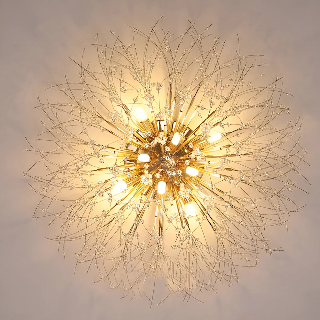 Round dandelion crystal ceiling lamp with four chrome heads and a 40cm diameter