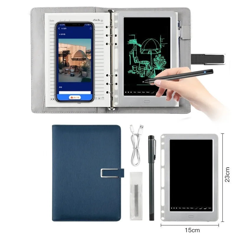 85-inch electronic writing pad with stitching appearance in choice of colours, shown with smart pen