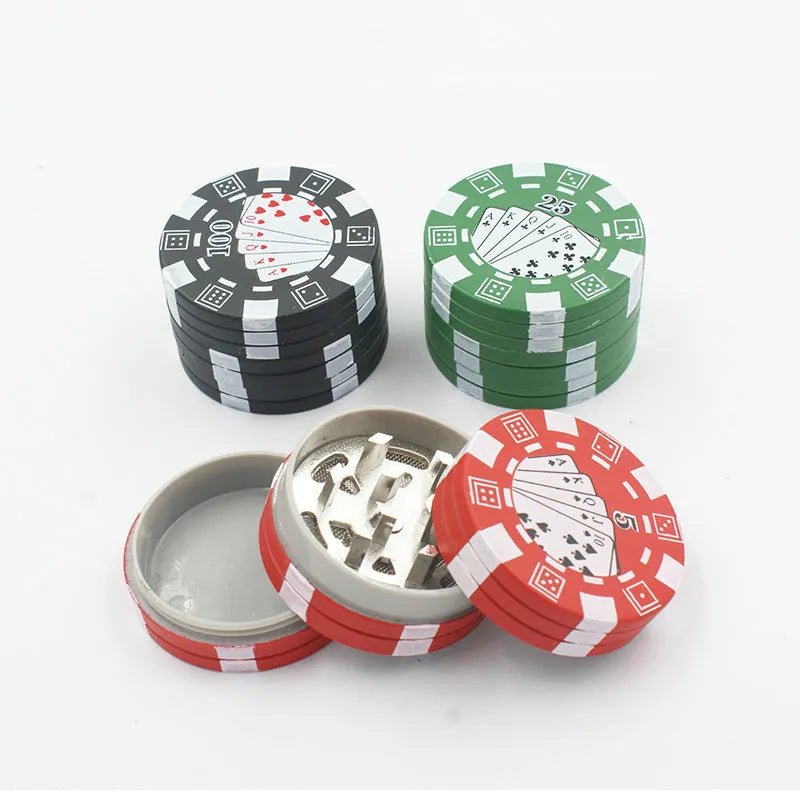 Small Chip Shape Grinder Manual Crushing Smoke Machine with Keychain Function, 4.2x2.6cm, Black Red Green, for Wedding Birthday Festival Housewarming Gift