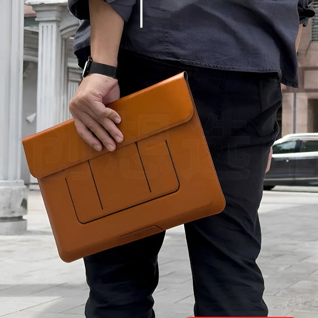 Black 13.3-inch laptop bracket bag with integrated dual-angle stand, shown as an inner organiser.