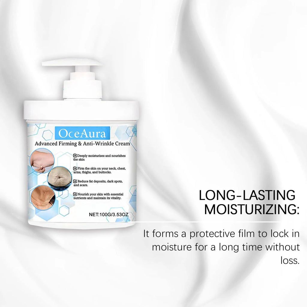 100g container of body moisturiser cream with glycerin and hyaluronic acid formula