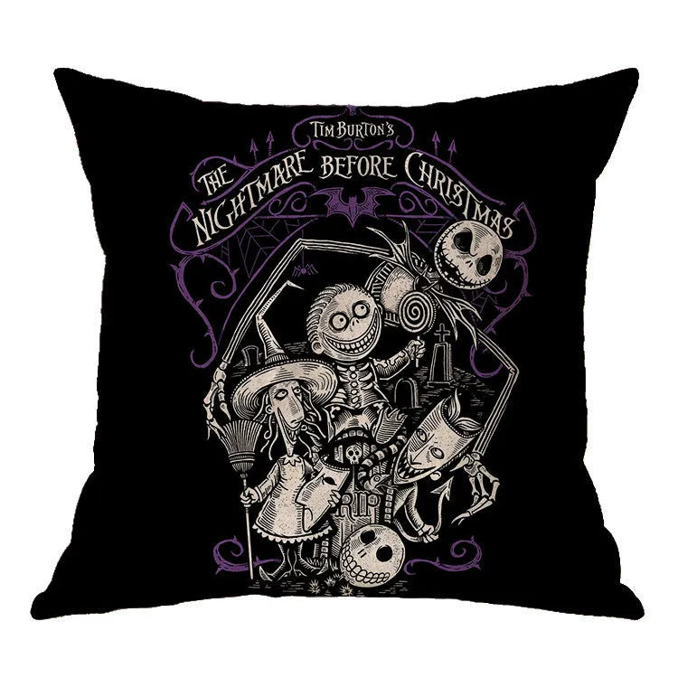 Linen skull Halloween pillow cover, 45x45cm square cushion case available in 34 listed colours