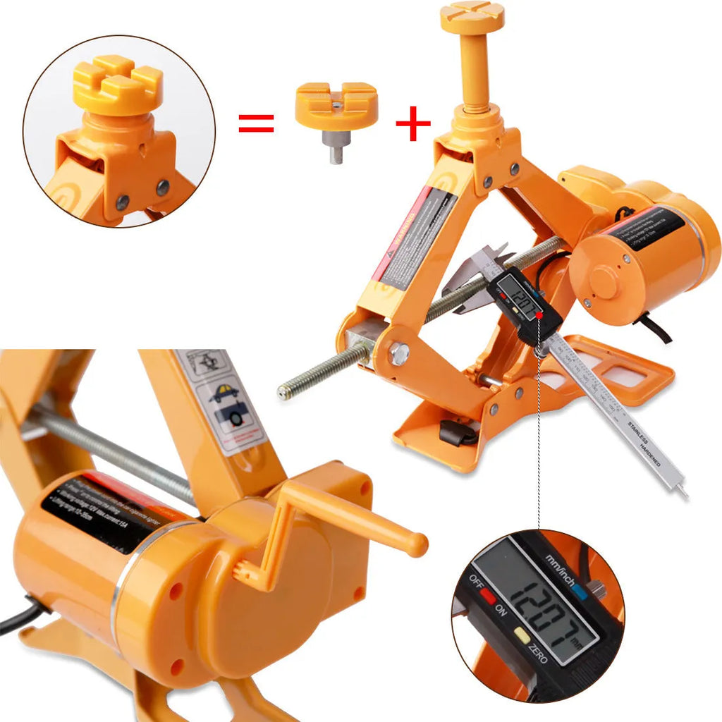 Yellow electric car jack set with electric wrench for vehicle maintenance