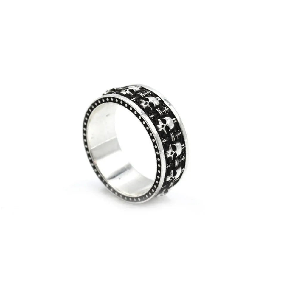 Unisex alloy skull ring with geometric ornament and retro gothic style, shown in one colour variant