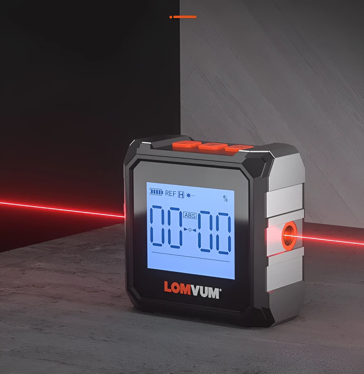 Digital laser infrared inclinometer tool with alloy casing and a display showing measurements.