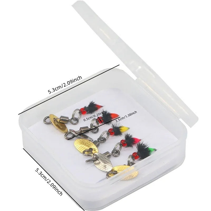 Five bionic mosquito hook fishing lures with spinning sequins for trout and perch fishing