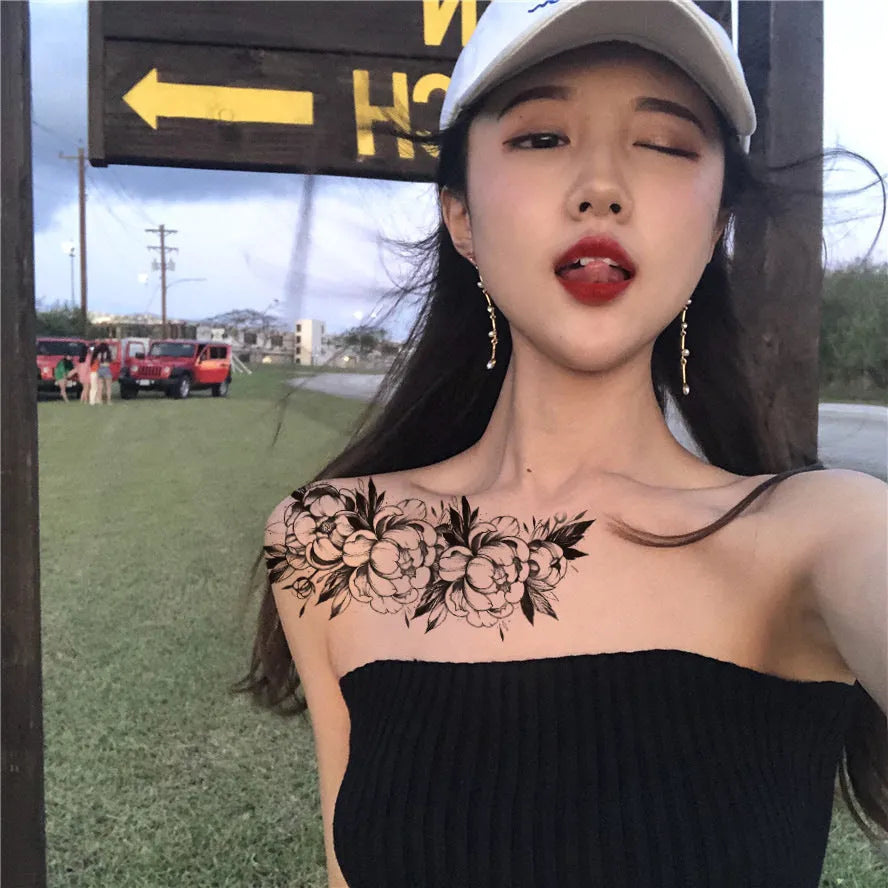 Waterproof flower tattoo stickers, water transfer printing, plain geometric design, six styles and set option