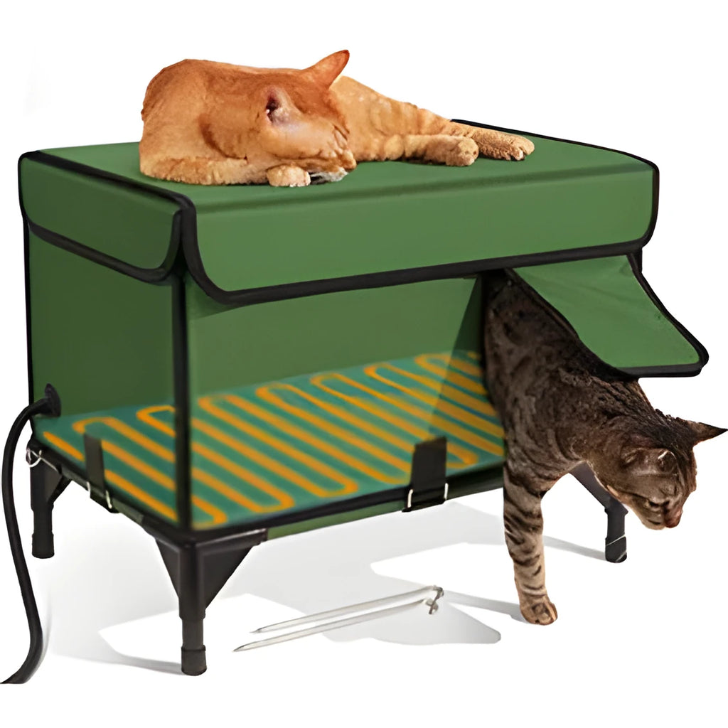 Green foldable cloth cat cage set up, showing S, M, and L size options.