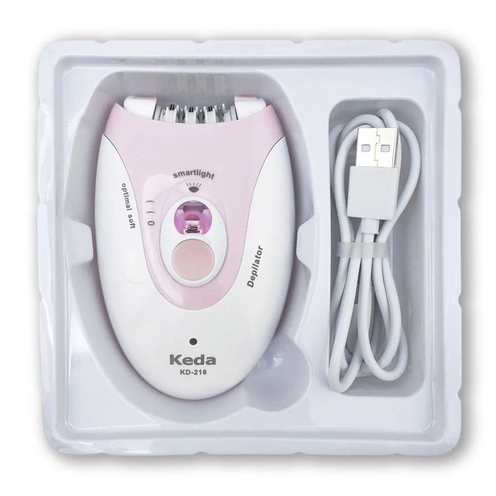 KEDA-216 coloured USB electric epilator for full body hair removal with brush cleaner