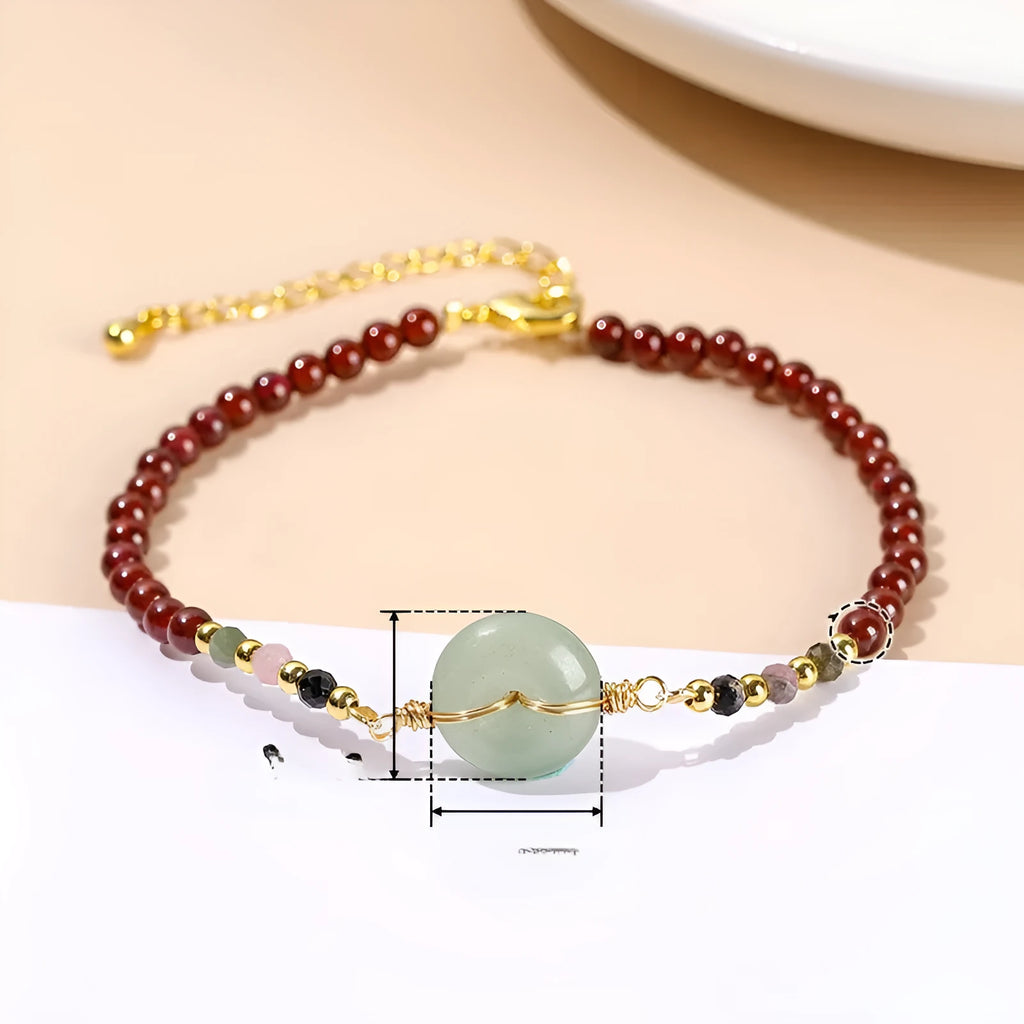 Crystal agate bracelet with garnet safety buckle clasp and round beads
