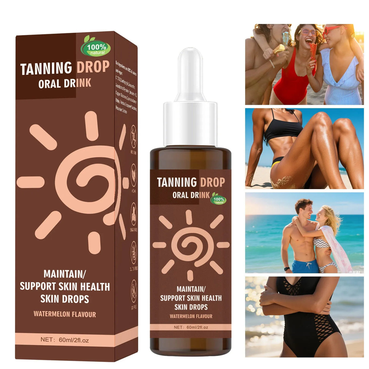 Tanning Drops 60ml bottle with bronze skin finish for face and body sunless tanning at home
