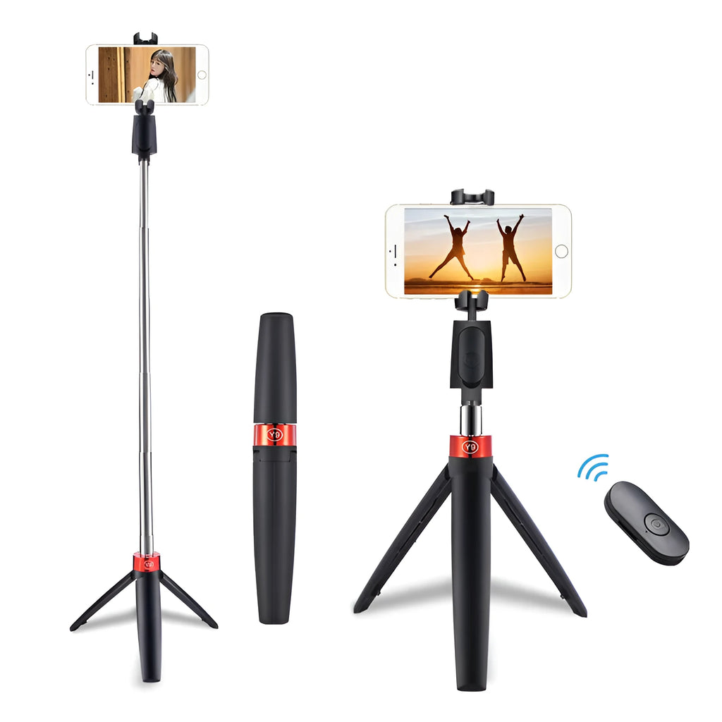All-in-one selfie artifact with stainless steel construction and Bluetooth remote control for mobile phone photography