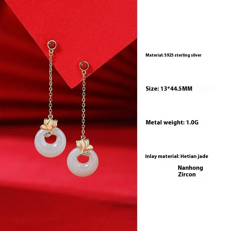 Magnolia Hetian jade necklace and bracelet set in 925 sterling silver with floral design