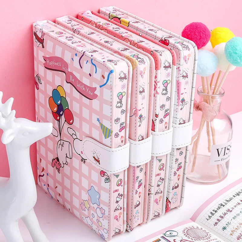 Small white Kaba Bear Hippo portable notebook with magnetic buckle closure showing 135mm x 185mm dimensions