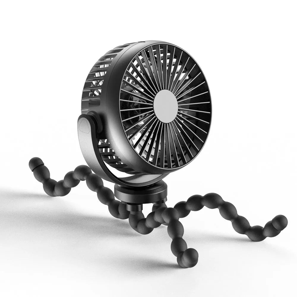HOMEFISH F2 automatic shake head fan with clip, bracket, LED light, and removable front mesh.