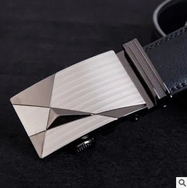 Men's leather automatic buckle belt with 3.55cm cowhide body in black or brown for business wear