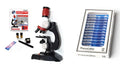 Child biological microscope with LED light, three objective lenses, and coarse focus knob on white background