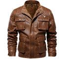 Men's PU leather jacket with plus velvet lining in khaki colour