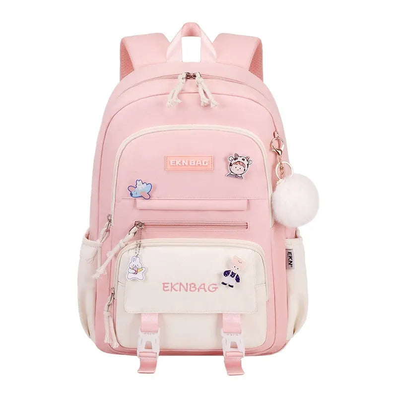 Girls waterproof Oxford cloth school backpack with curved straps in pink colour option