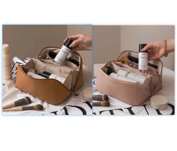 Large Capacity Travel Makeup Storage Bag PU Leather 23.5x10.5x11cm Solid Colour Urban Simplicity Daily Use White Pink Light Brown Black Organiser Case