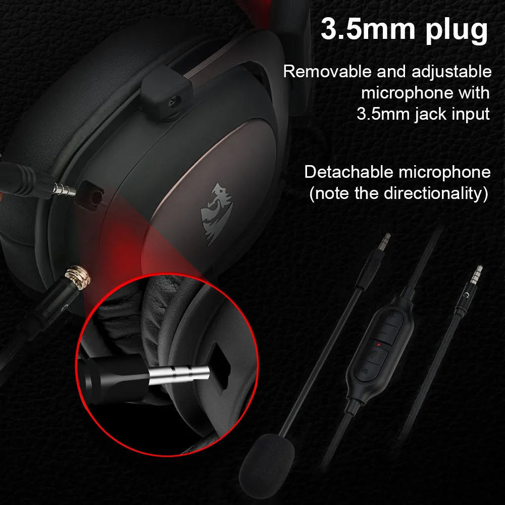 Black H710 gaming headphones with 7.1 USB, 50mm drivers, active noise reduction, and 2m braided cable