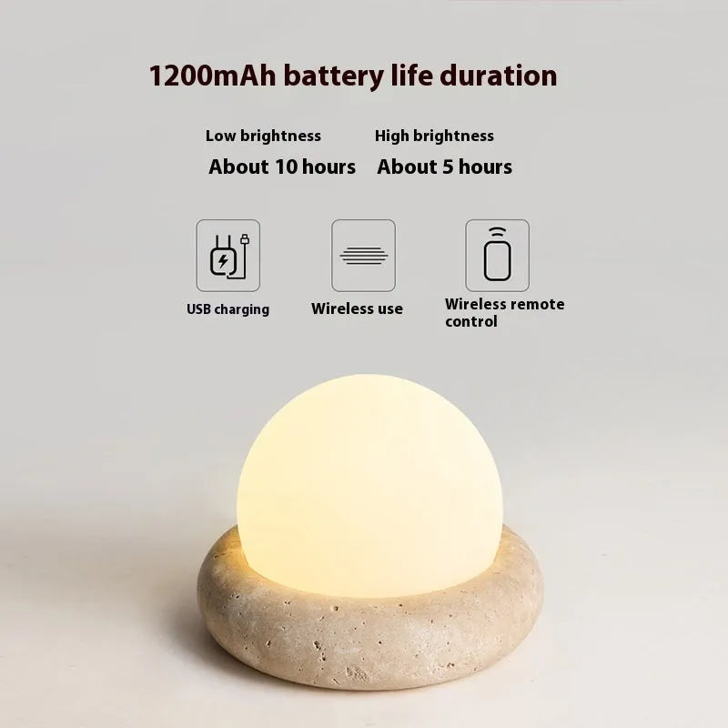 Cream modern simplicity bedside night lamp with remote control and rechargeable battery