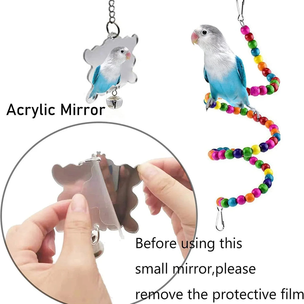 Seven-piece wooden parrot toy set for bird cage accessories, supplied as one pack for parrots and birds