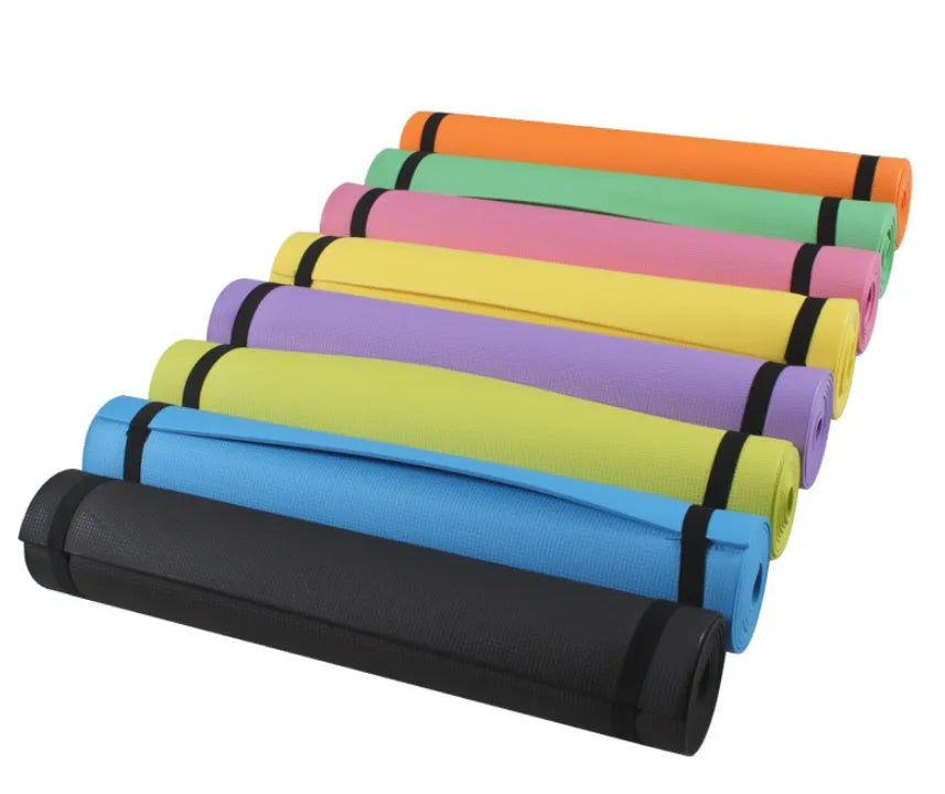 4mm thick EVA yoga mat in multiple colours with anti-skid surface measuring 173 by 61 centimetres