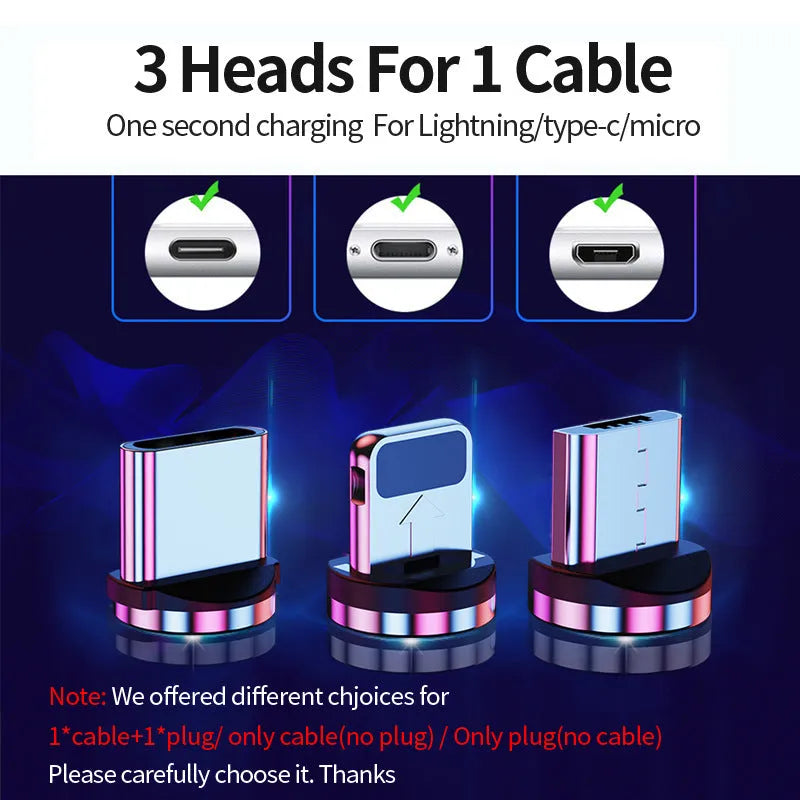 Magnetic USB cable with detachable Android, Apple and Type-C magnetic heads