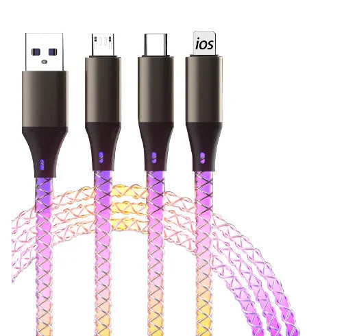 Phantom gradient colour USB cable with Lightning, Micro USB, and TYPE-C connectors on a 1.2m cable.
