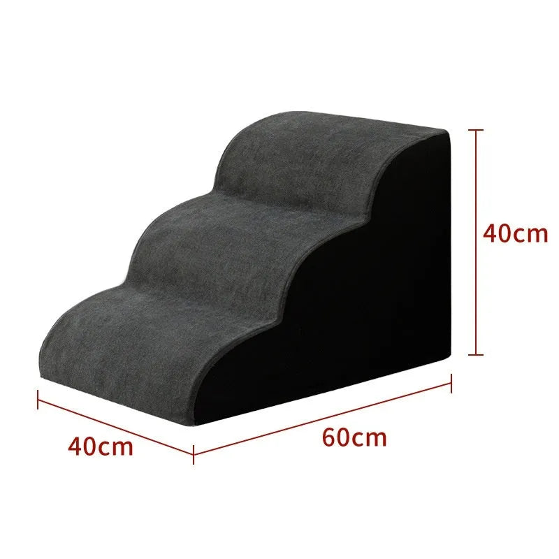 Wooden dog stairs with washable fabric steps in brown, for small medium dogs