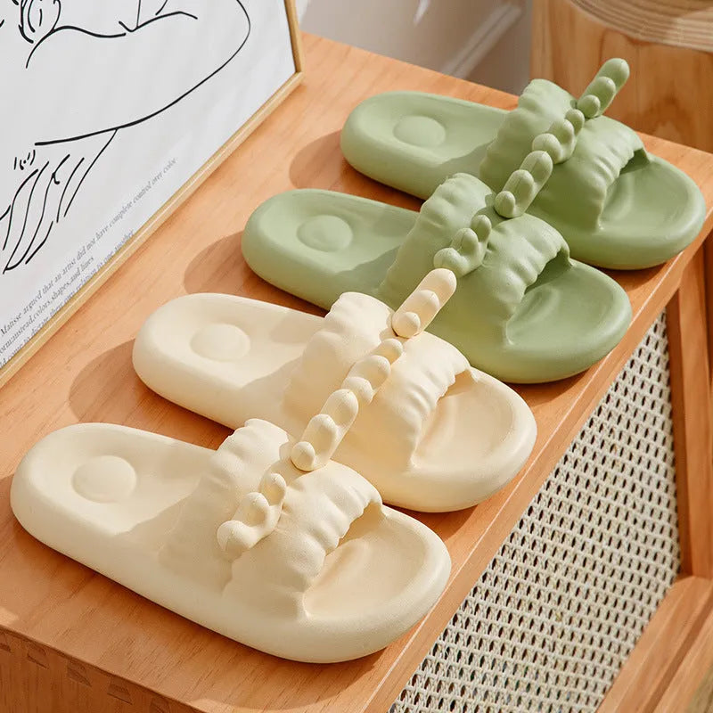 Cute deer horn design flip flop slippers in light yellow with a breathable hollow out EVA upper.