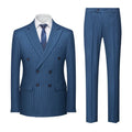 Men's slim fit double-breasted suit in a grey colour, showing the two-button front and matching trousers.