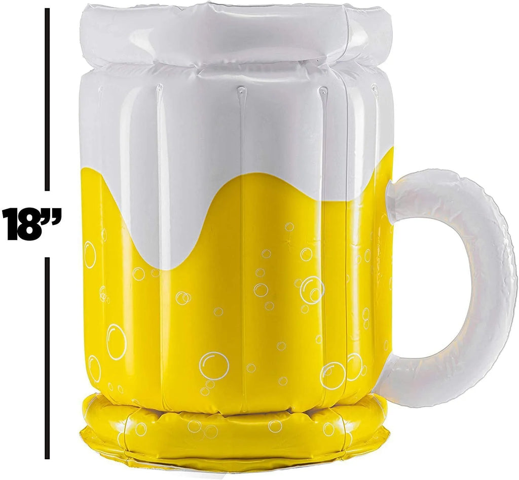 Yellow PVC inflatable beer mug shaped pool float cooler with drink holders