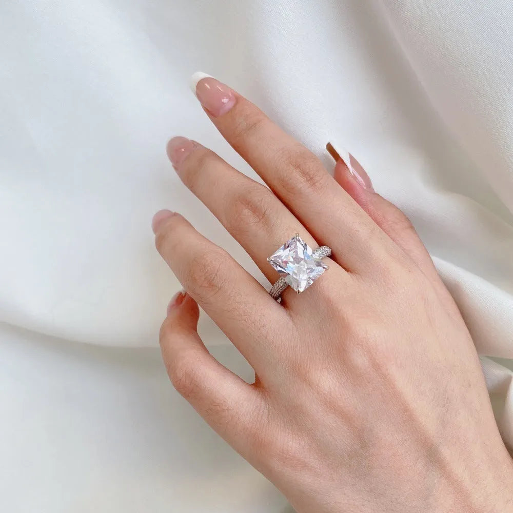 S925 sterling silver square candy ring for women in platinum colour, geometric quadrilateral shape, sizes 5 to 9