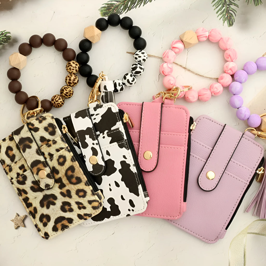 Silicone card holder bracelet in mint green pink purple khaki black gray yellow leopard print and Big Cow