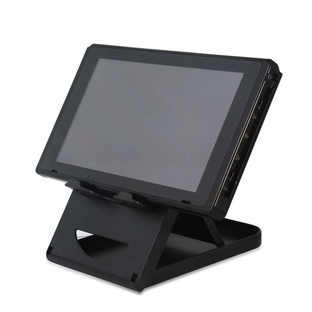 Compact black ABS adjustable game console stand for Switch on desktop