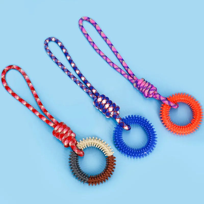 Braided cotton rope pet toy in dazzling colours with knotted design for chewing