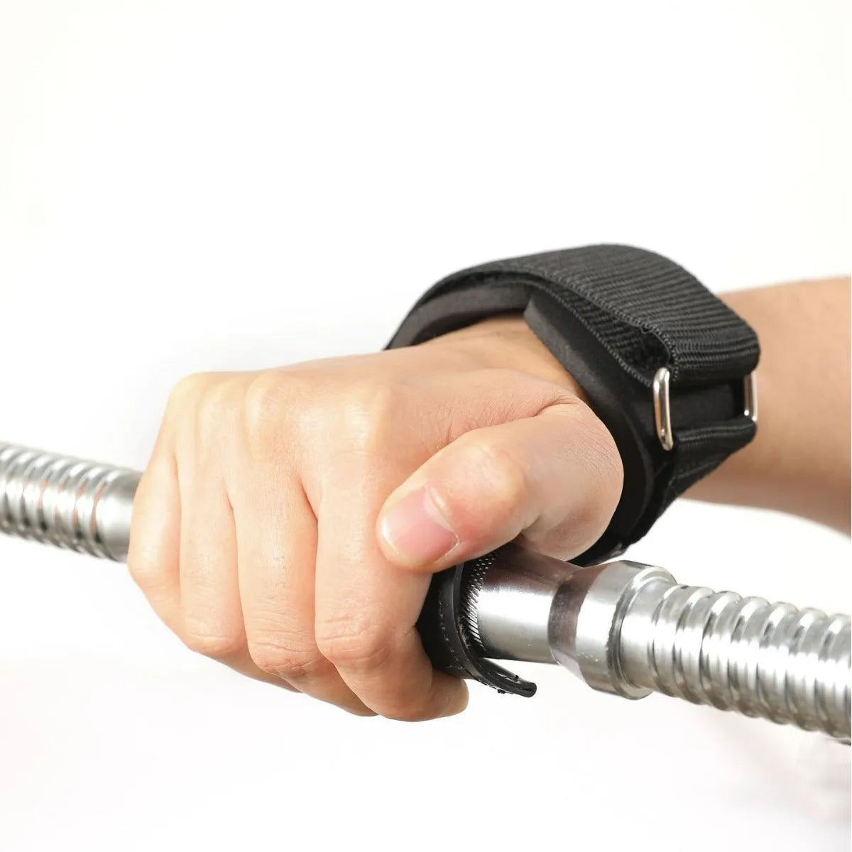 Pair of black booster hose rubber assist belts for non-slip palm protection in weightlifting and rock climbing.
