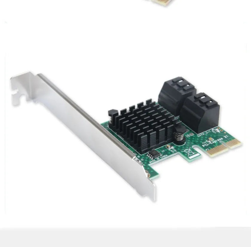 PCIE to SATA3.0 extension card with four SATA3.0 ports, PCIe x1 interface, green, 120mm baffle
