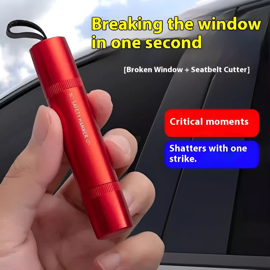 Red and black ABS plastic car emergency life hammer for breaking windows, measuring 14cm.